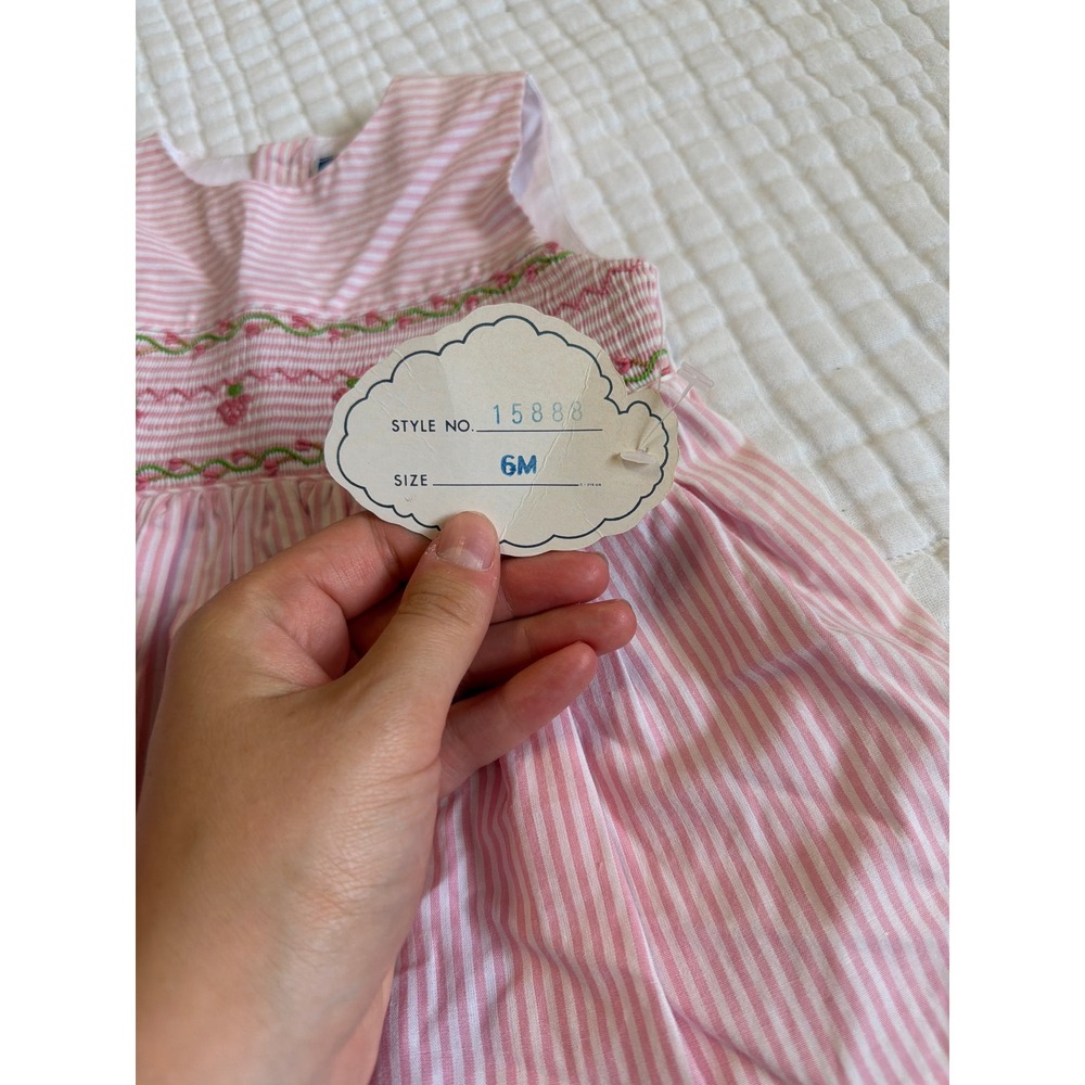 Vintage Collectible Carriage Boutique Strawberry Smocked Stripe Pink Dress - Picture 4 of 5